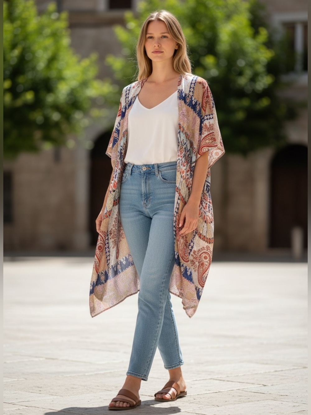Jessica McClintock Boho Paisley Pattern Kimono Duster Cover-Up w/Sparkles NWT